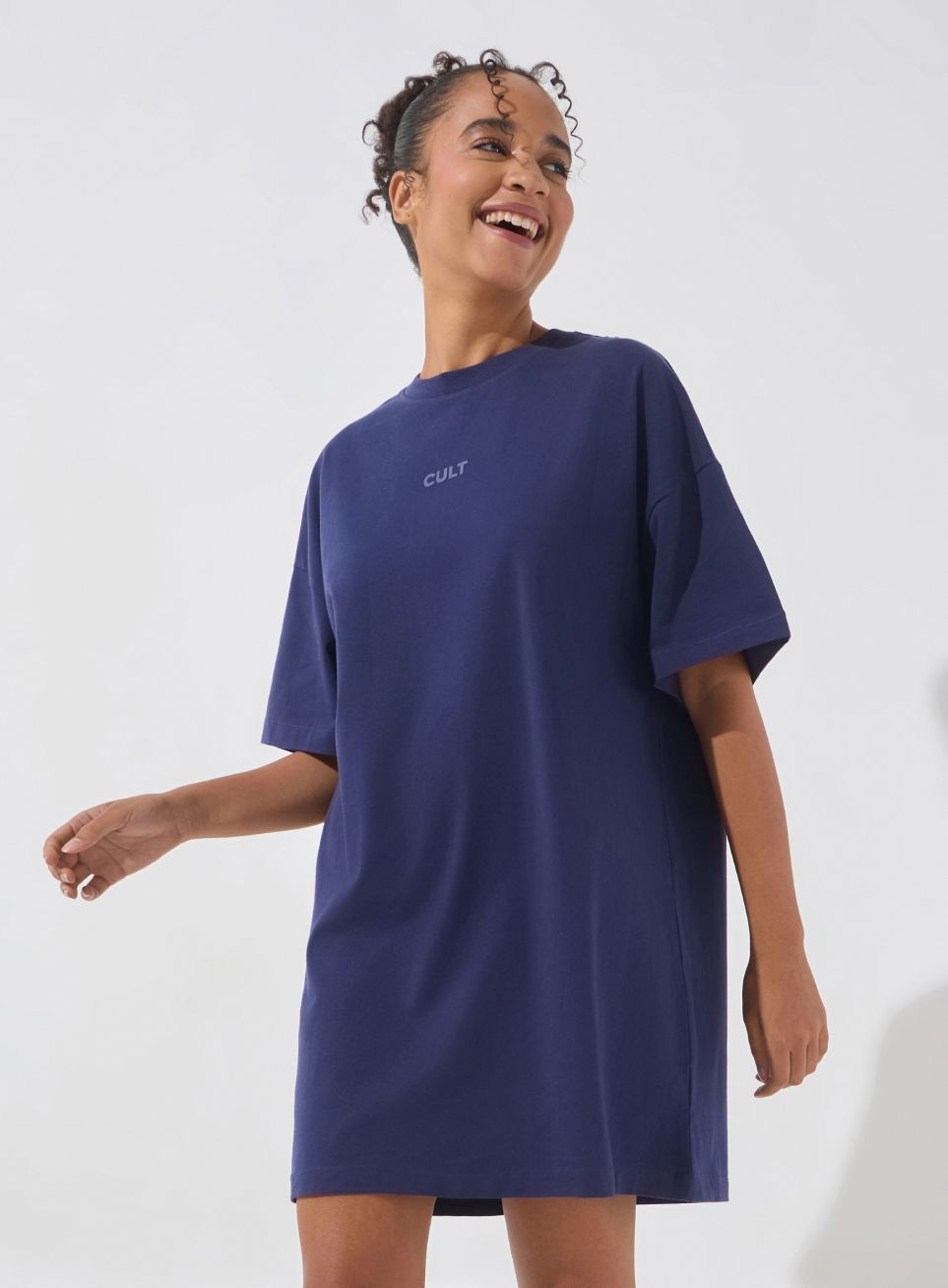Women Solid Round Neck Cotton Blend Navy Blue T-Shirt-image-32