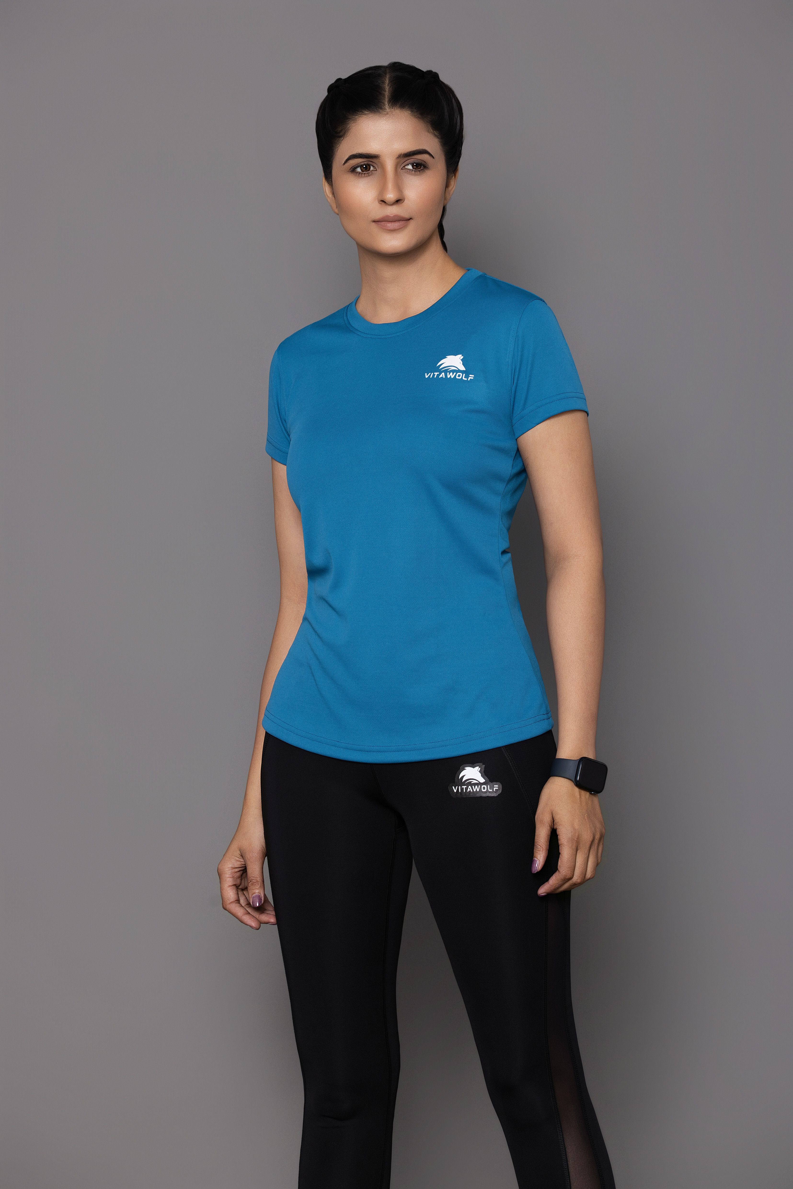 vitawolf Women Solid Round Neck Polyester Blue T-Shirt-picture-11