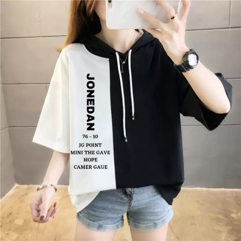 Women Typography Hooded Neck Cotton Blend Black T-Shirt-image-19
