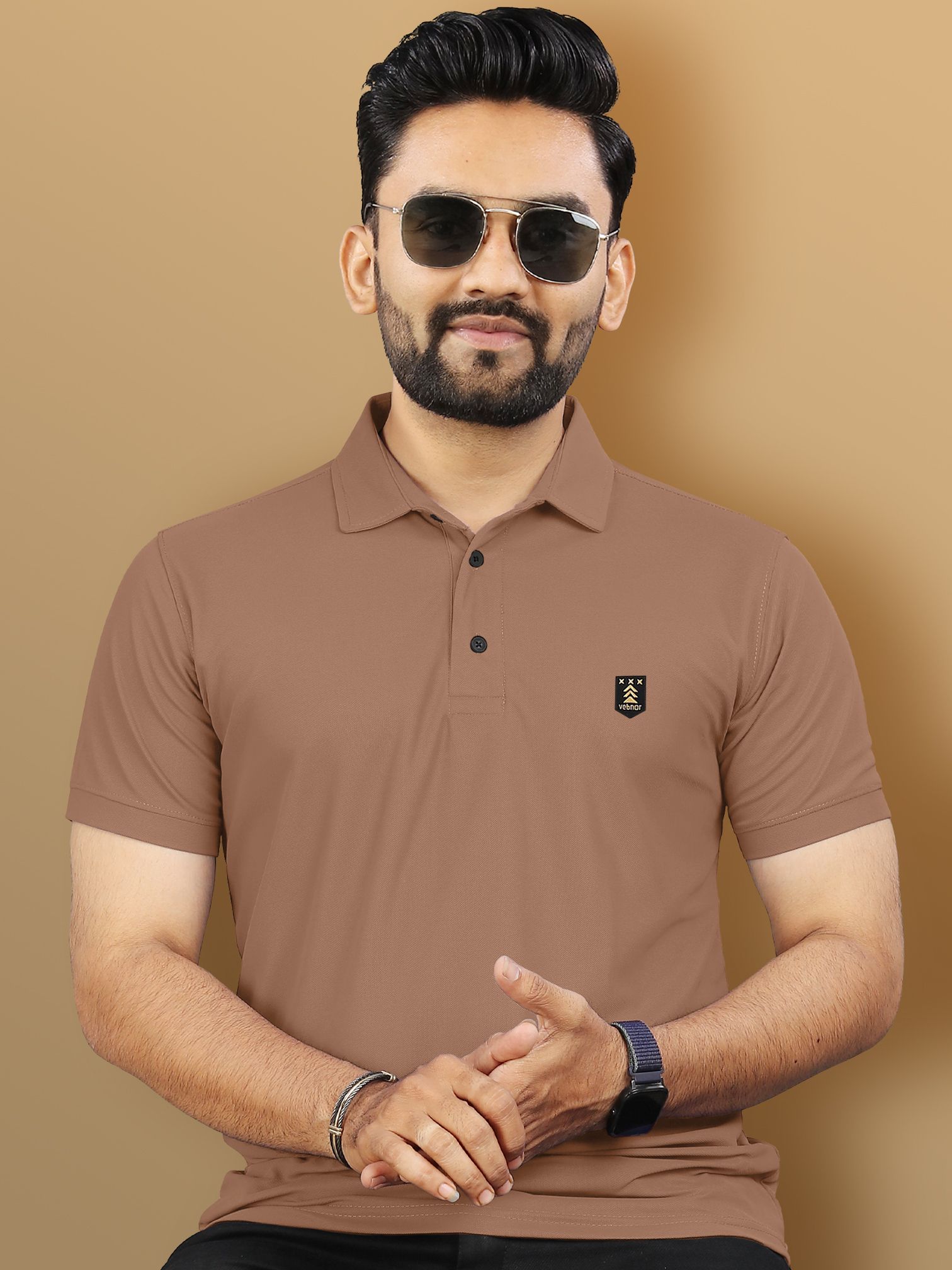 vebnor Men Solid Polo Neck Polyester Brown T-Shirt-picture-20