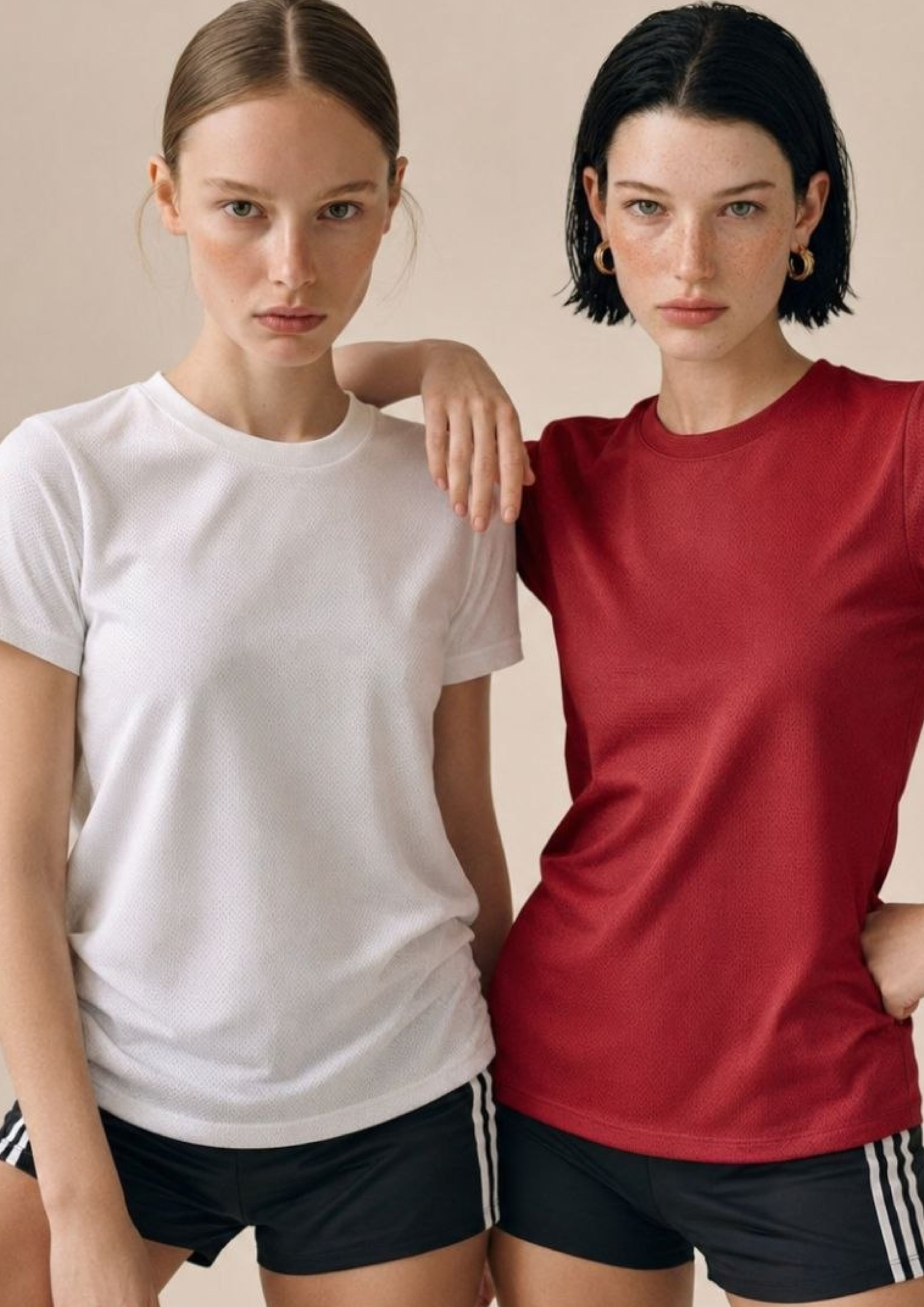 carlo magno Pack of 2 Women Solid Round Neck Polyester White, Red T-Shirt-picture-40