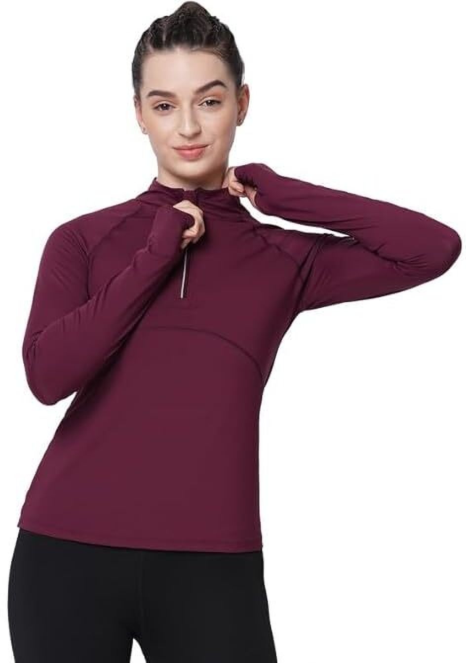 fitkin Women Solid High Neck Nylon Maroon T-Shirt-picture-10