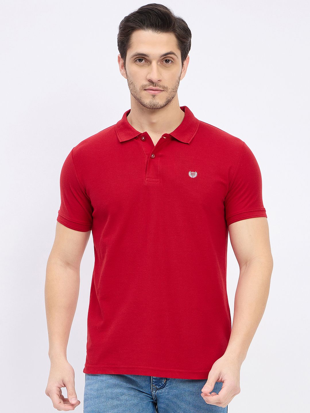 duke Men Solid Polo Neck Cotton Blend Red T-Shirt-picture-21