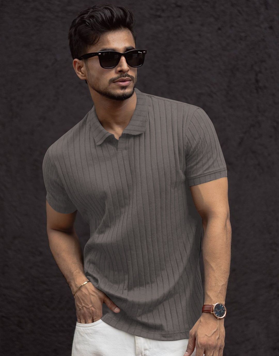 kajaru Men Striped V Neck Polyester Grey T-Shirt-picture-33