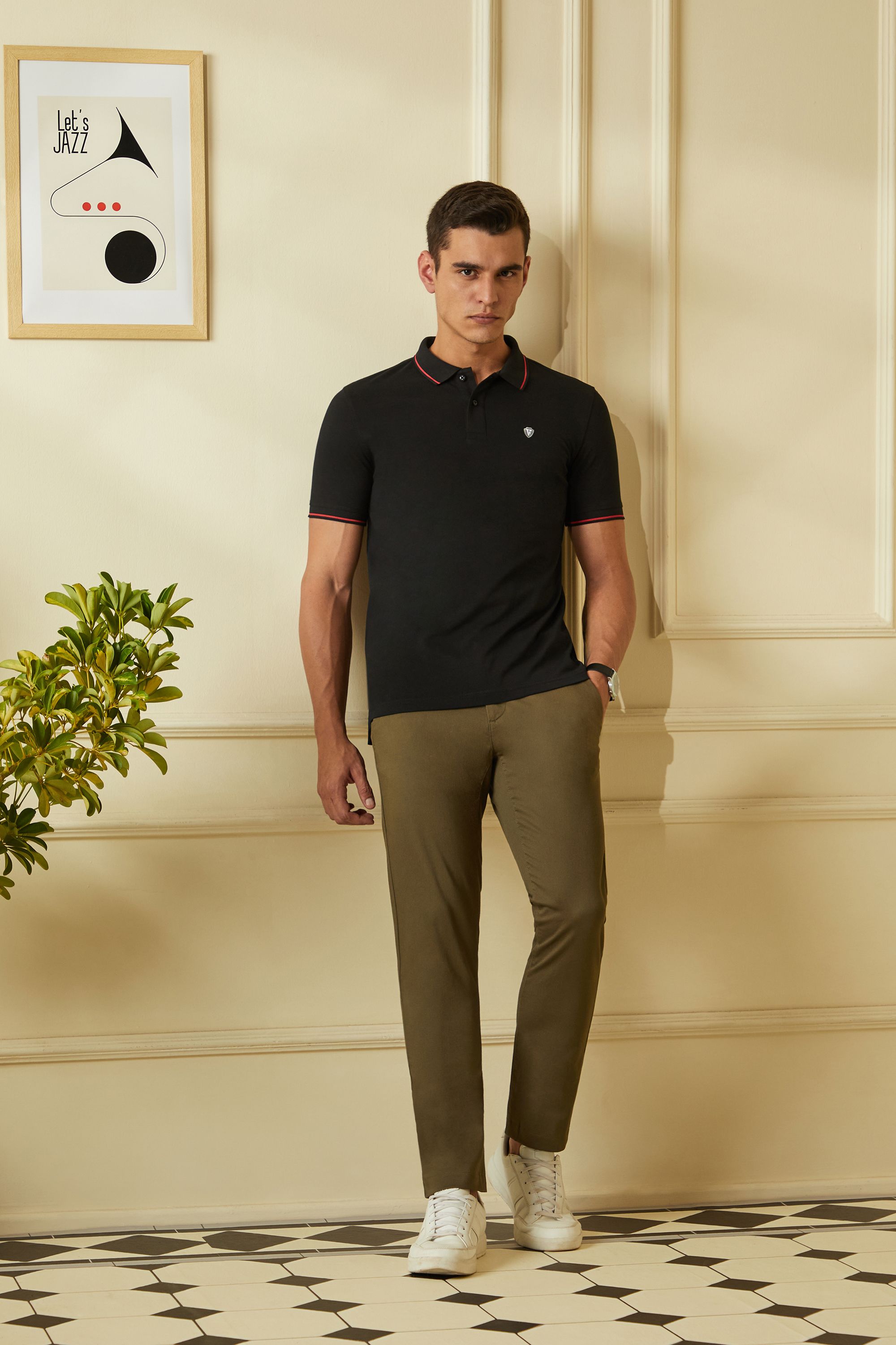 van heusen Men Solid Polo Neck Cotton Blend Black T-Shirt-picture-13