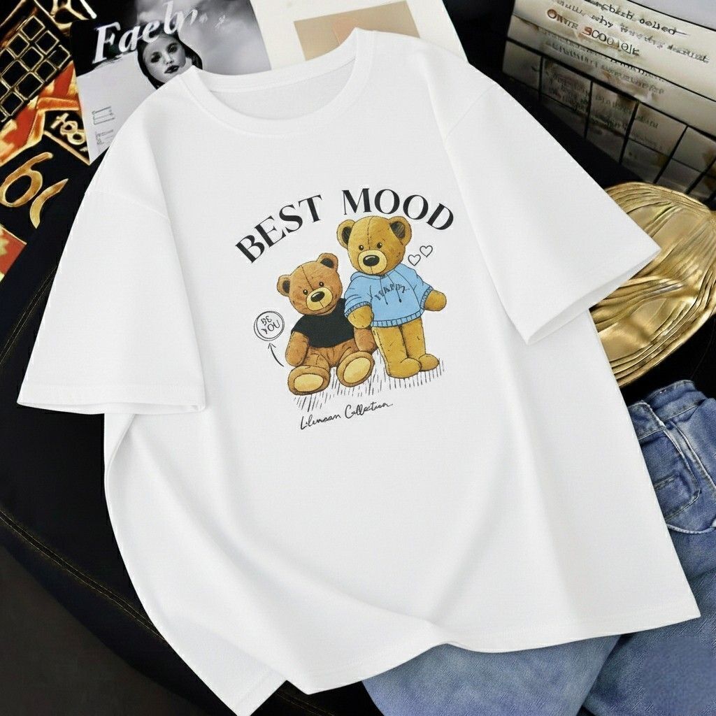 lcyflame Women Graphic Print Round Neck Cotton Blend Beige T-Shirt-picture-31