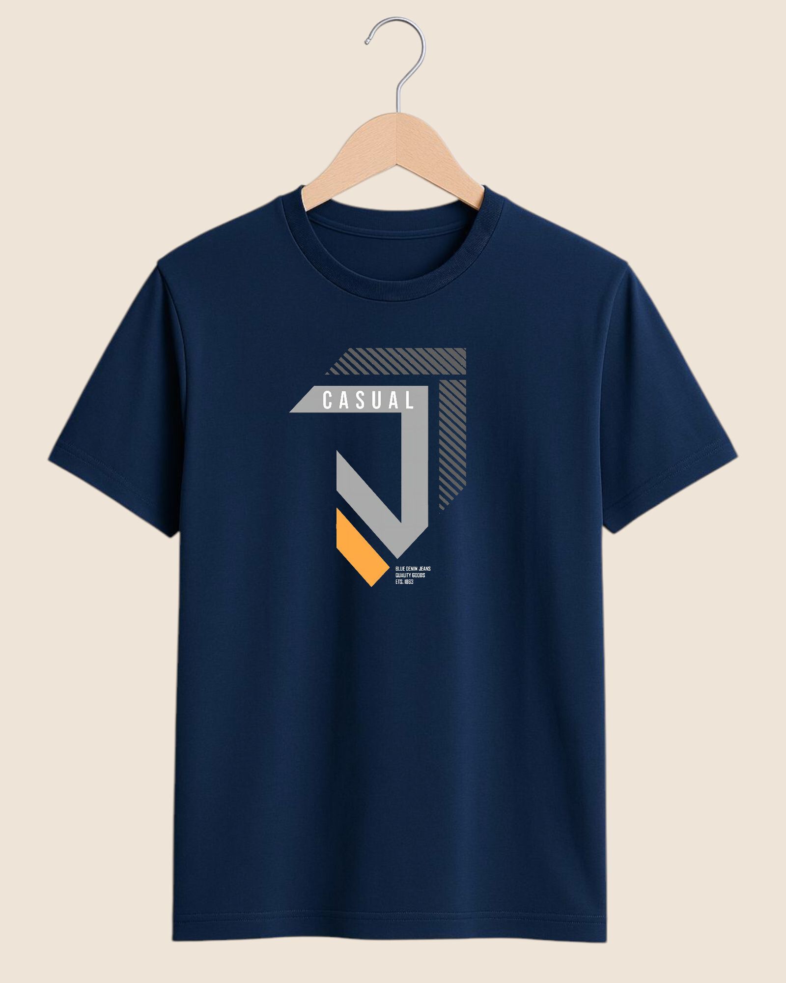 Men Printed Crew Neck Pure Cotton Navy Blue T-Shirt-image-46