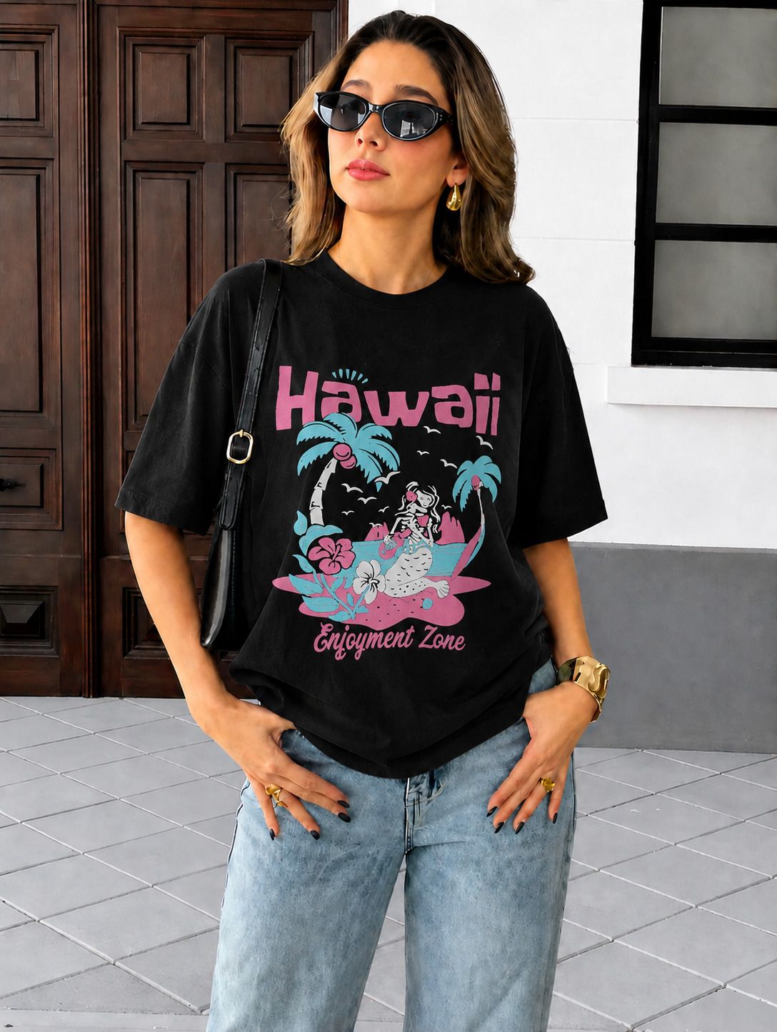 fabflee Women Printed Round Neck Cotton Blend Black T-Shirt-picture-18