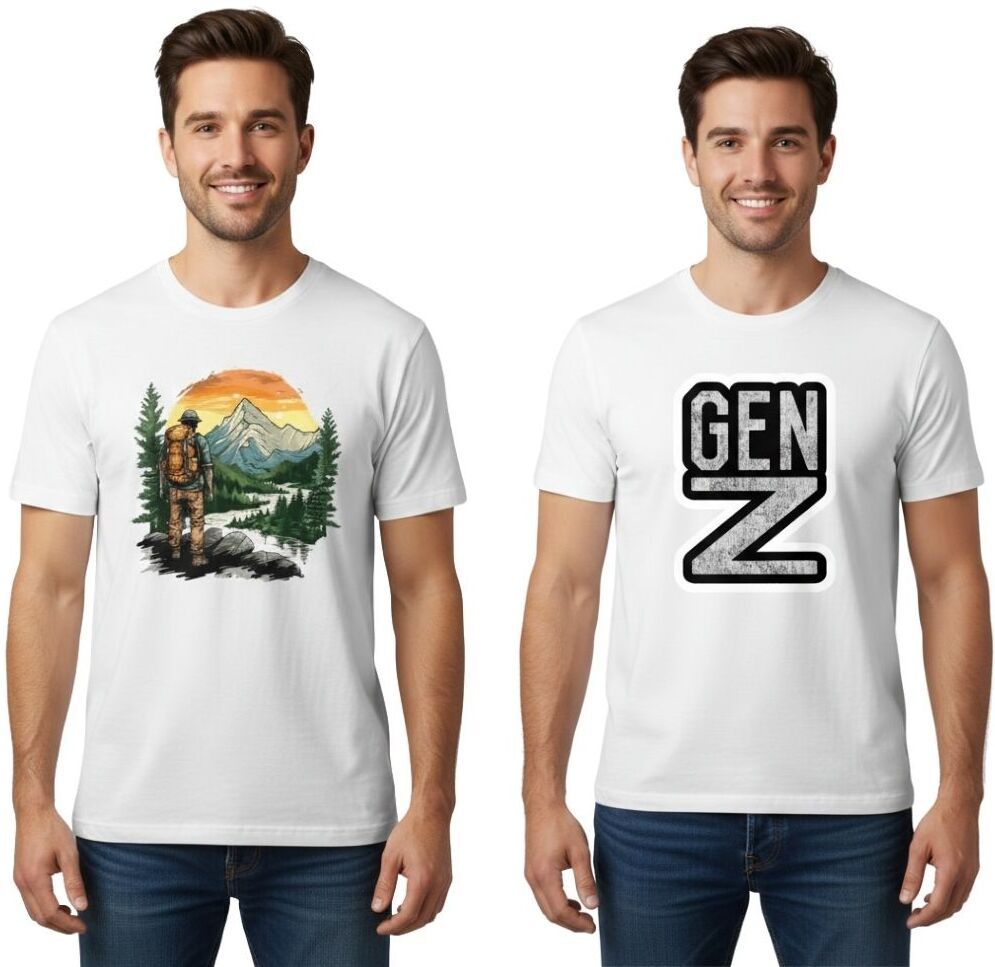 vkv fshion Pack of 2 Men Graphic Print Round Neck Cotton Blend White T-Shirt-picture-36