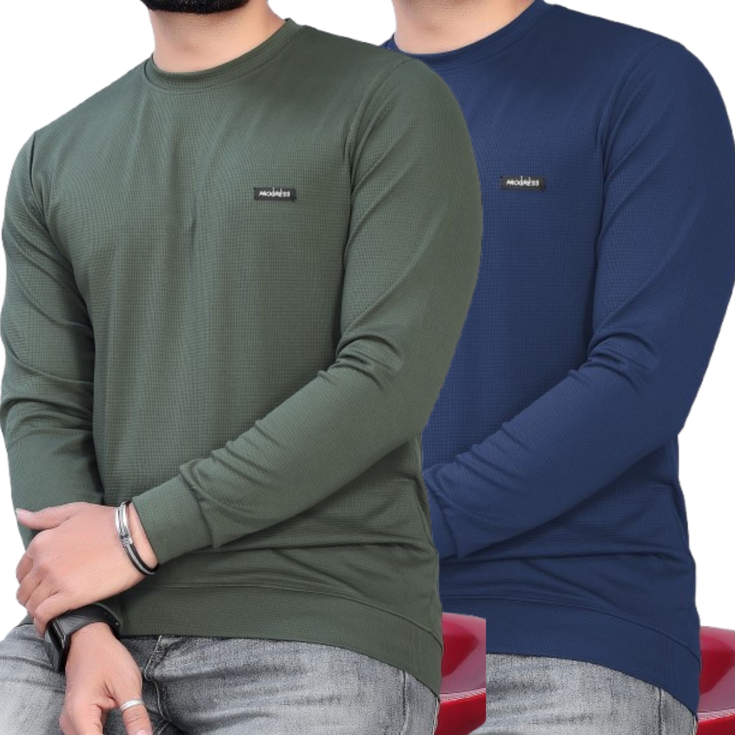 sti Pack of 2 Men Self Design Round Neck Polyester Green, Blue T-Shirt-picture-20