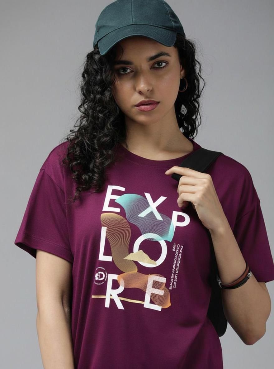 patche Women Graphic Print, Typography, Printed Round Neck Pure Cotton Purple T-Shirt-picture-44