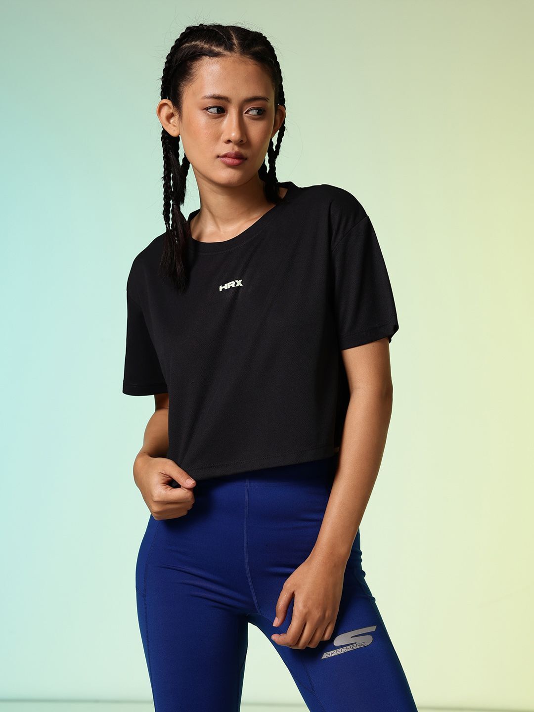 hrx by hrithik roshan Women Printed Round Neck Polyester Black T-Shirt-picture-22