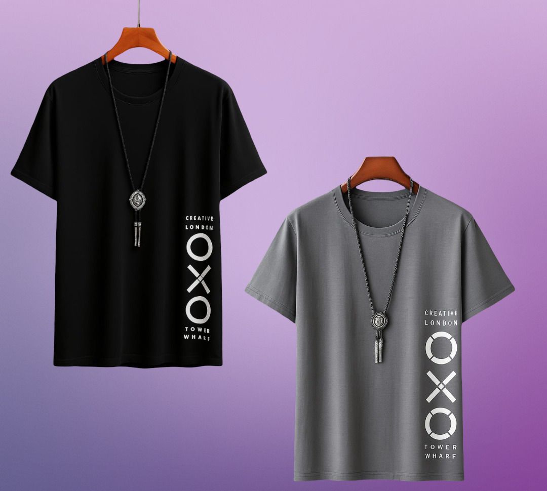lexus Pack of 2 Men Printed Round Neck Polyester Black, Grey T-Shirt-picture-21