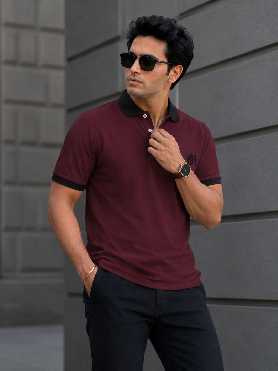 zilcon Men Solid Polo Neck Cotton Blend Maroon T-Shirt-picture-16