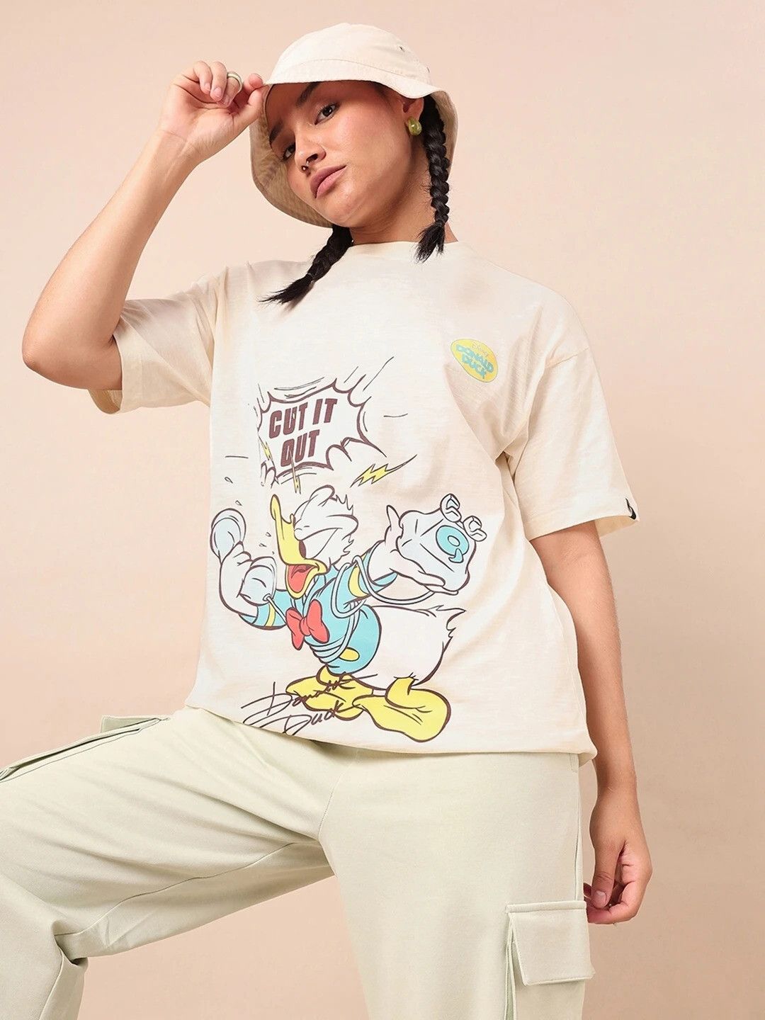 bewakoof Women Graphic Print Round Neck Pure Cotton Beige T-Shirt-picture-21