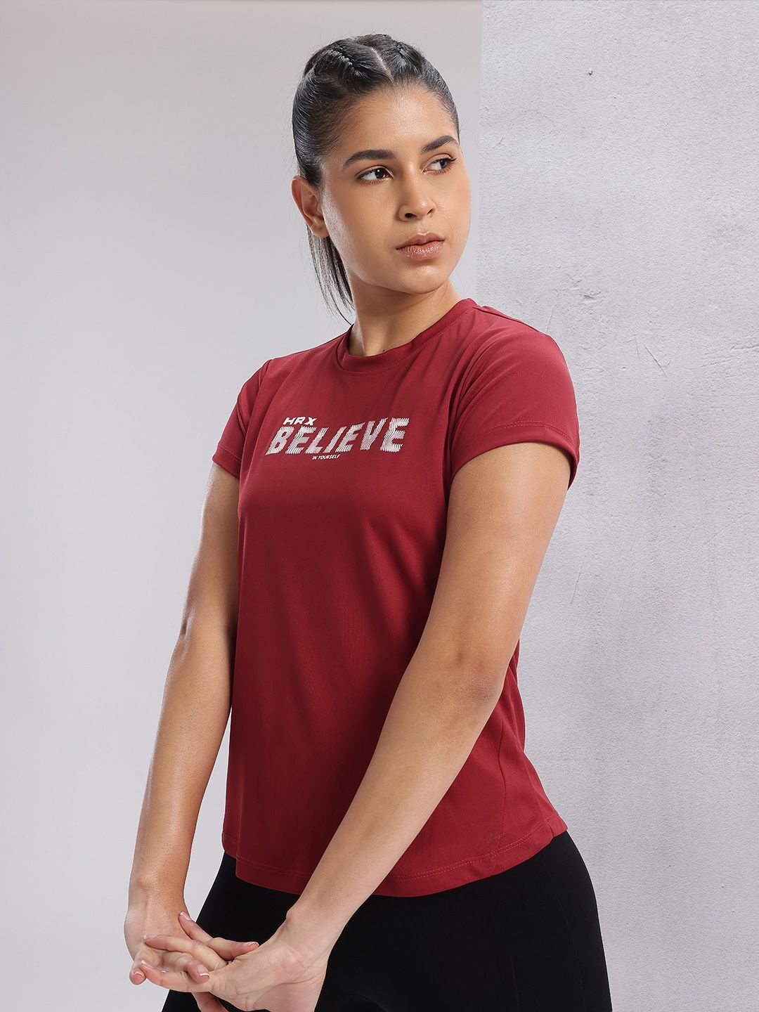 hrx by hrithik roshan Women Printed Round Neck Polyester Red T-Shirt-picture-15