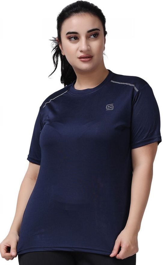 nd Women Solid Round Neck Polyester Dark Blue T-Shirt-picture-15