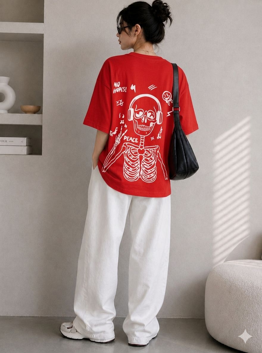 Women Printed Round Neck Cotton Blend Red T-Shirt-image-15