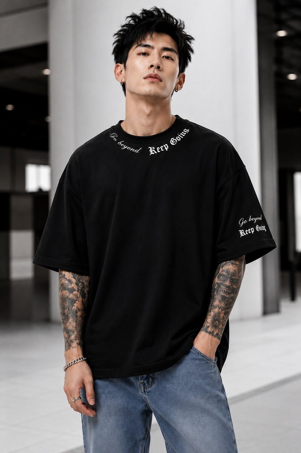 Men Printed Round Neck Pure Cotton Black T-Shirt-image-26