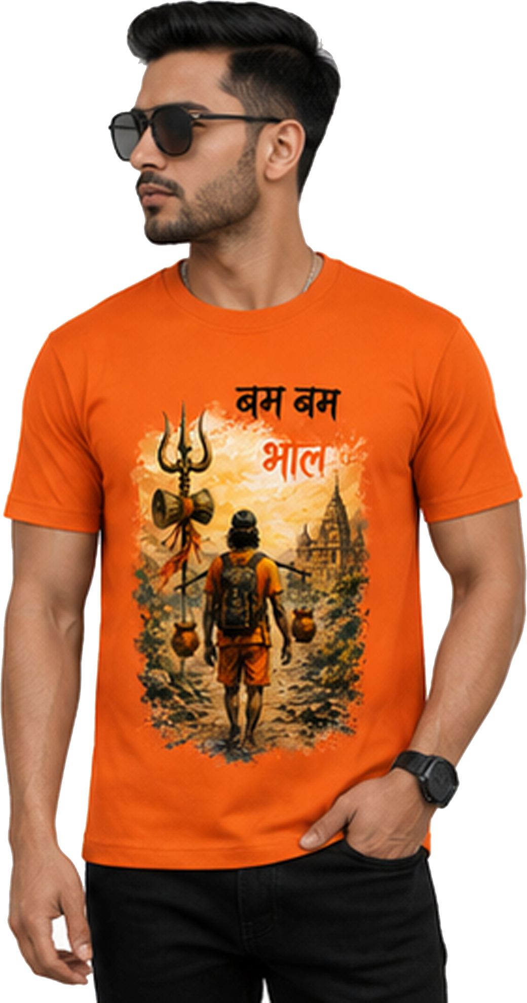 auto avenue Men Solid Round Neck Polycotton Orange T-Shirt-picture-2