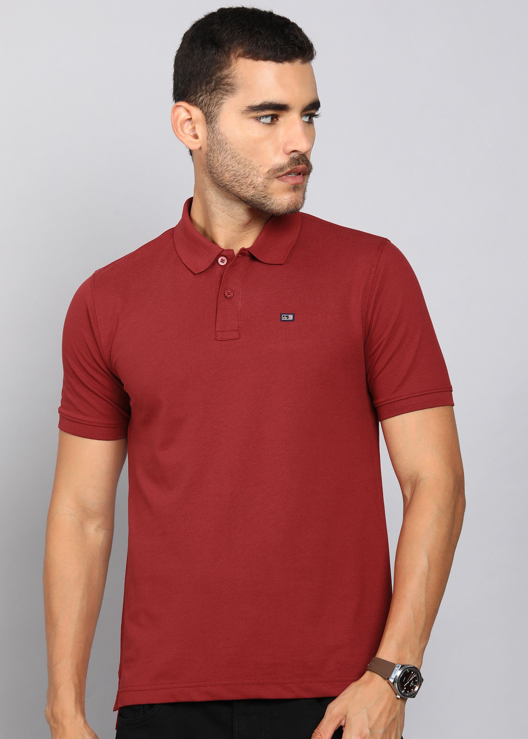 arrow Men Solid Polo Neck Cotton Blend Red T-Shirt-picture-13