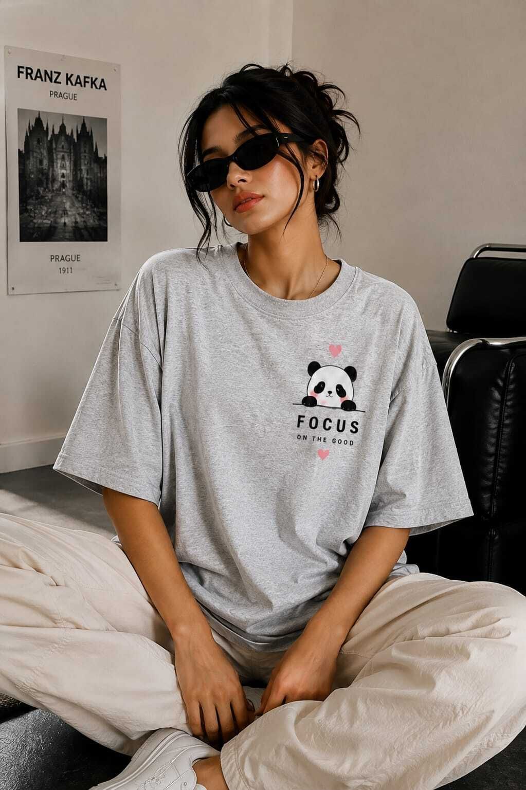 Women Graphic Print, Typography Round Neck Pure Cotton Grey T-Shirt-image-28