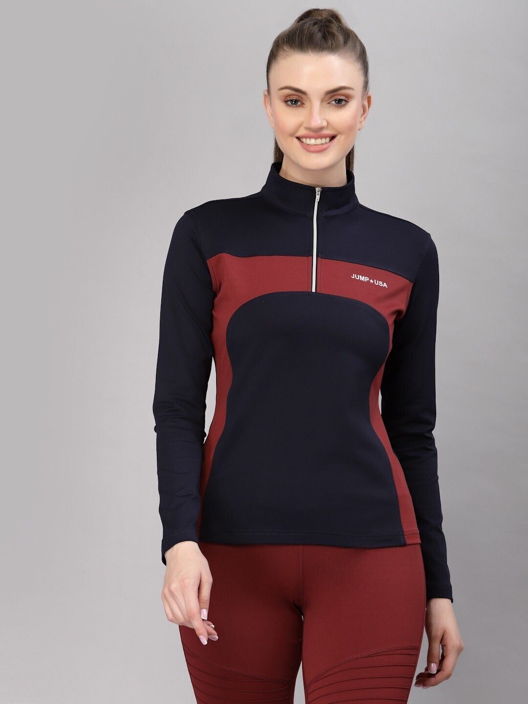 jump usa Women Solid High Neck Polyester Maroon T-Shirt-picture-29