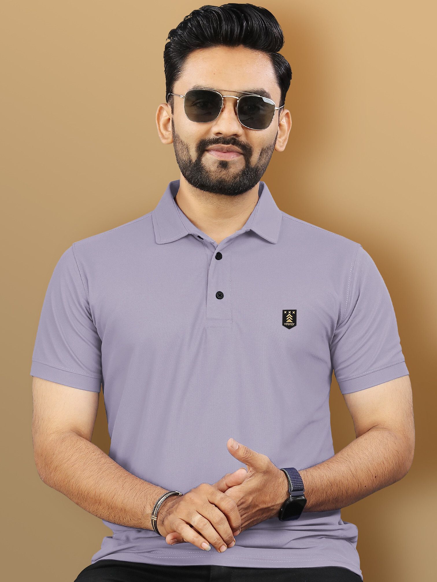 vebnor Men Solid Polo Neck Polyester Grey T-Shirt-picture-28