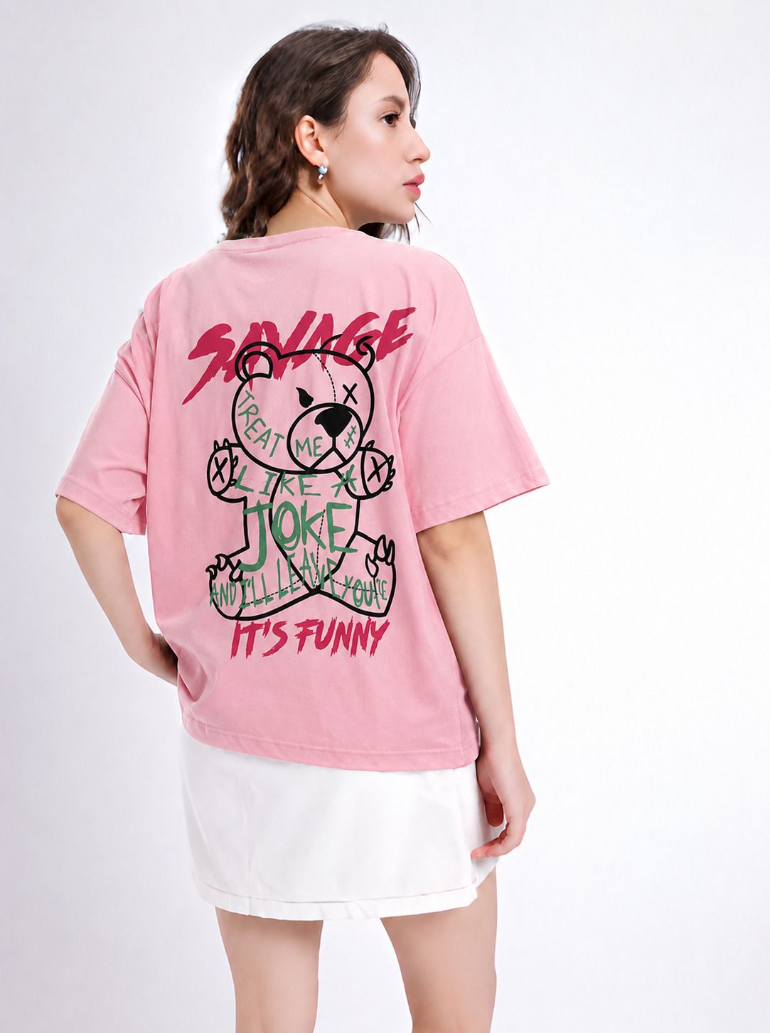 fabflee Women Printed Round Neck Cotton Blend Pink T-Shirt-picture-32