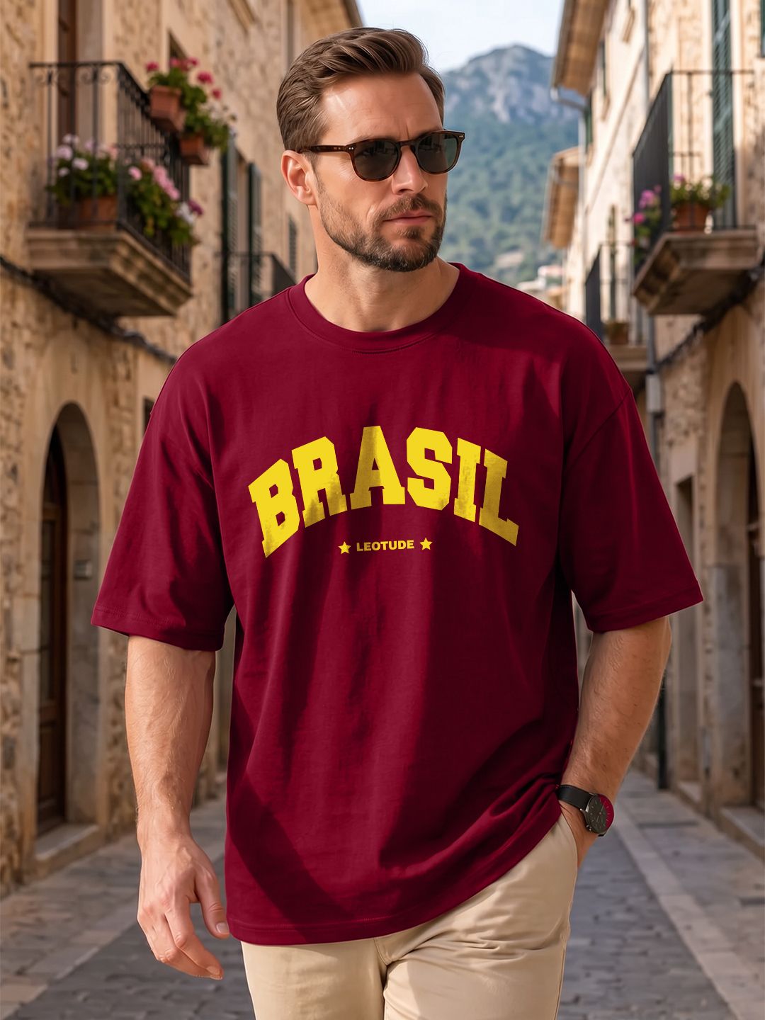 Men Printed Round Neck Cotton Blend Maroon T-Shirt-image-22