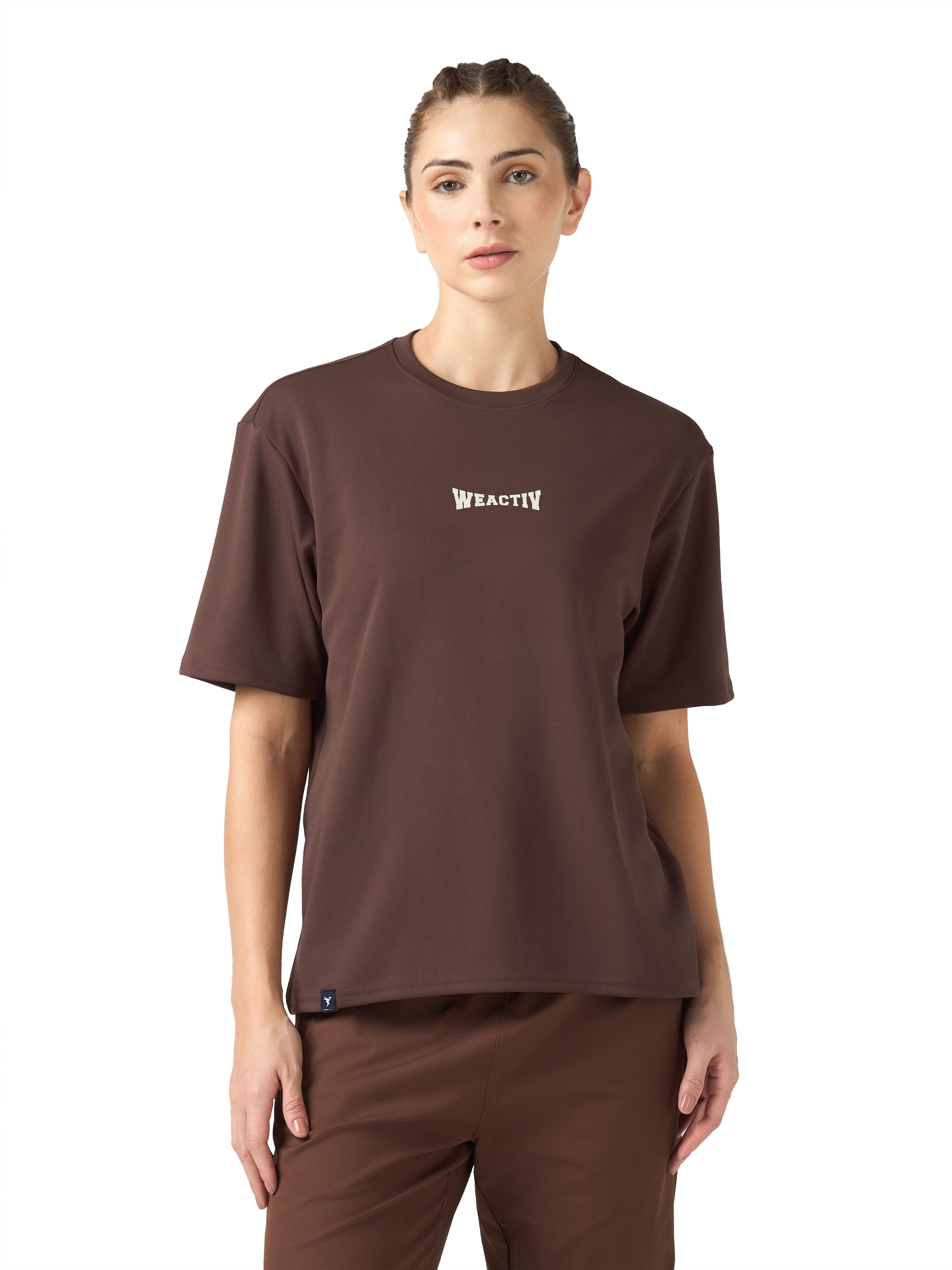 technosport Women Graphic Print Round Neck Polyester Brown T-Shirt-picture-17