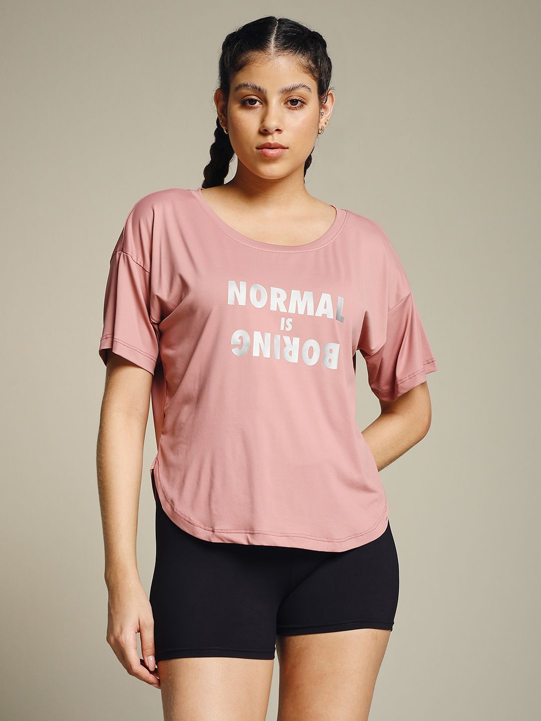 mkh Women Typography Crew Neck Polyester Pink T-Shirt-picture-1
