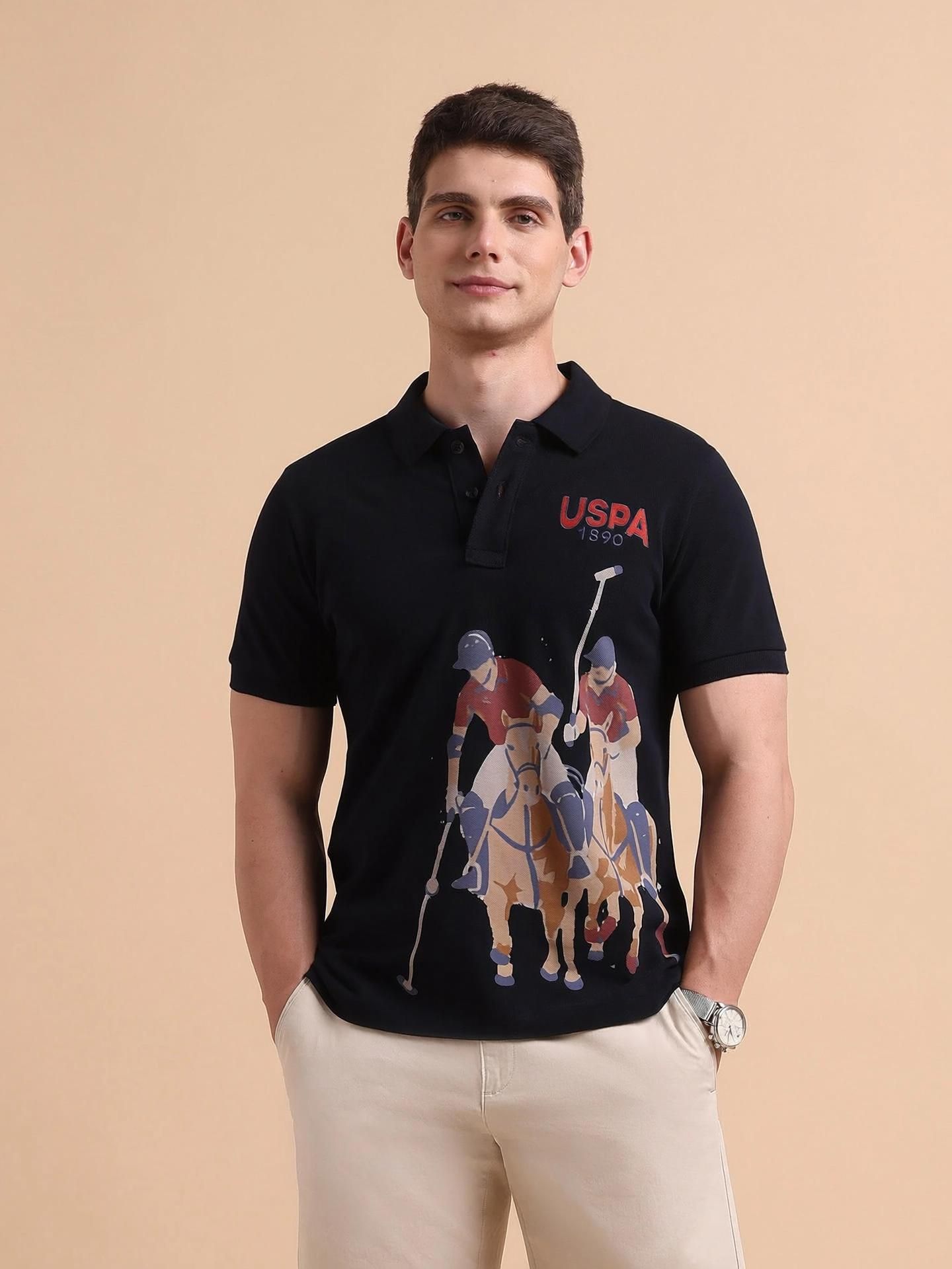 u.s. polo assn. denim co. Men Graphic Print Polo Neck Pure Cotton Blue T-Shirt-picture-18