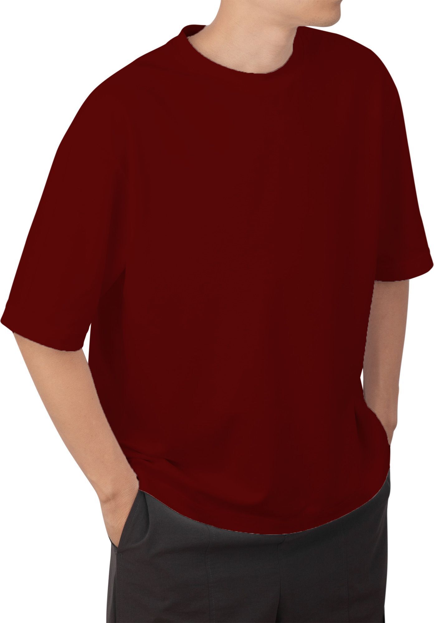 lcyflame Women Solid Round Neck Polycotton Maroon T-Shirt-picture-9