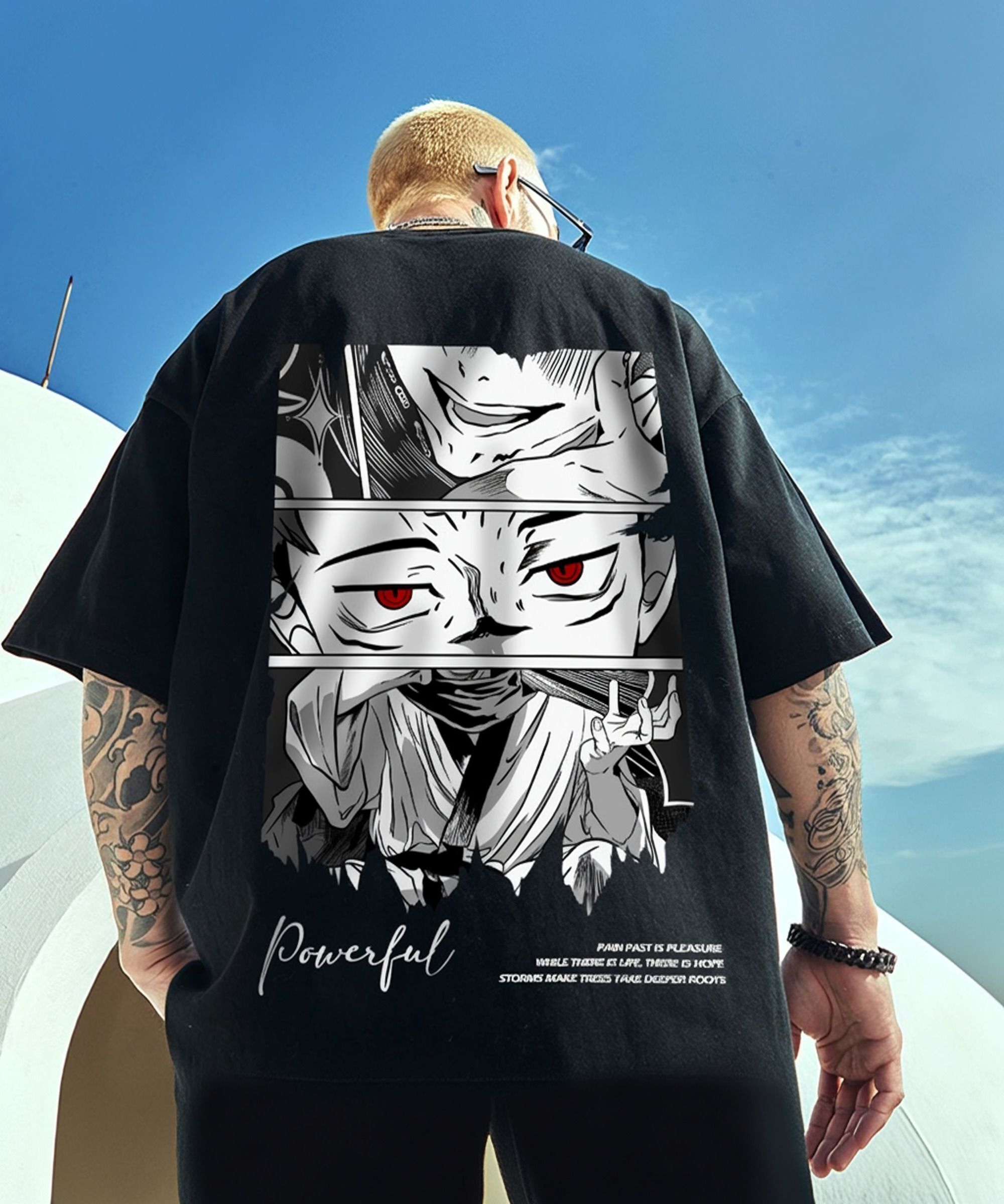 Men Printed Round Neck Cotton Blend Black T-Shirt
