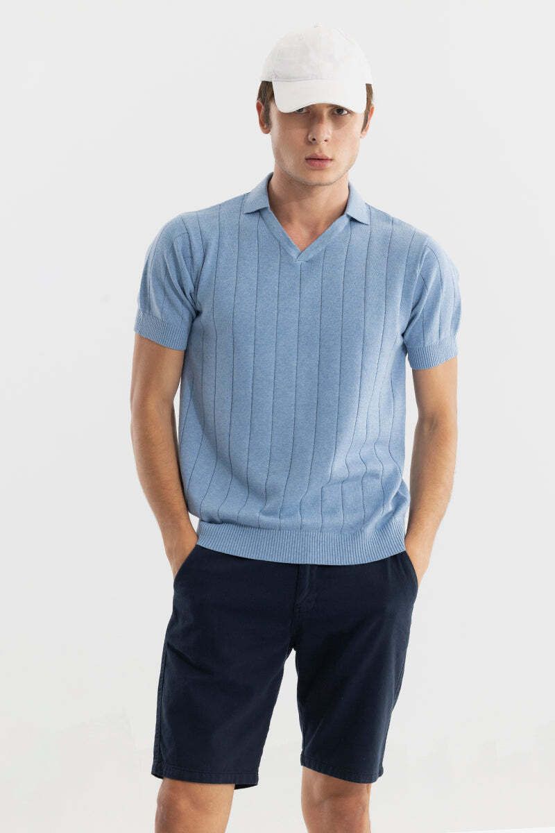snitch Men Solid Polo Neck Cotton Blend Blue T-Shirt-picture-28