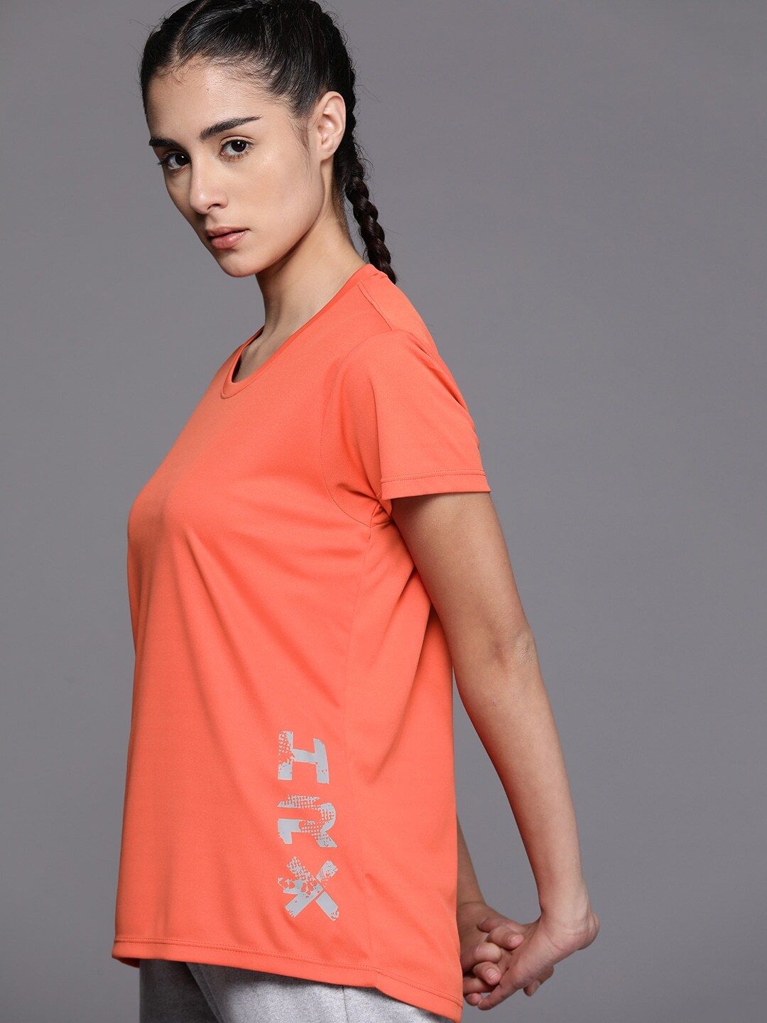 Women Solid Round Neck Polyester Orange T-Shirt-image-8