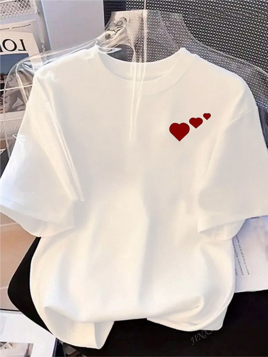 Women Printed Round Neck Pure Cotton White T-Shirt