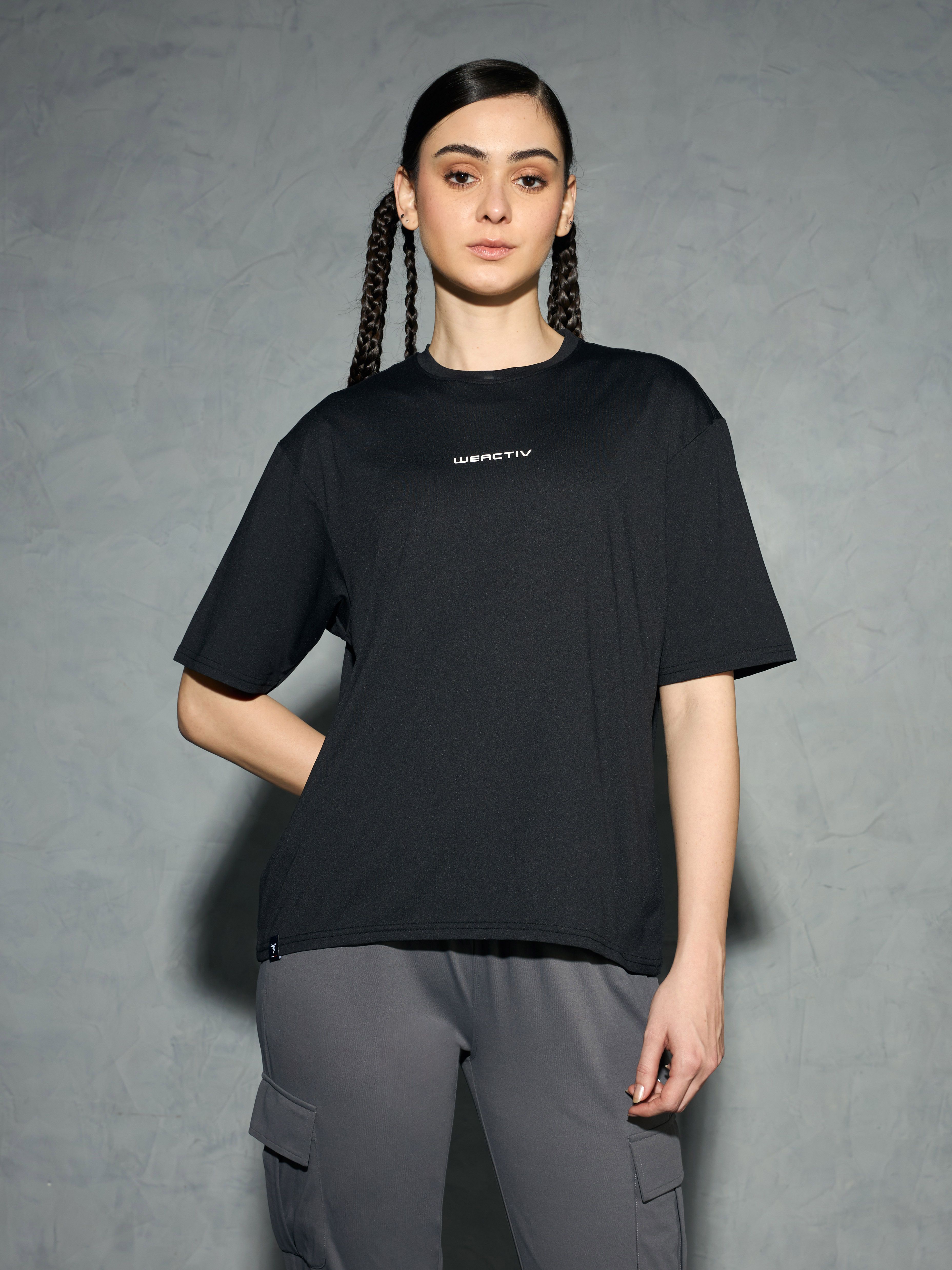technosport Women Solid Crew Neck Polyester Black T-Shirt-picture-20