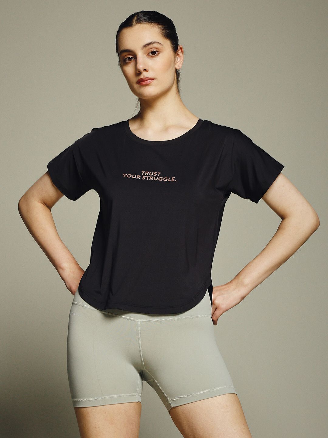 mkh Women Graphic Print Crew Neck Polyester Black T-Shirt-picture-4