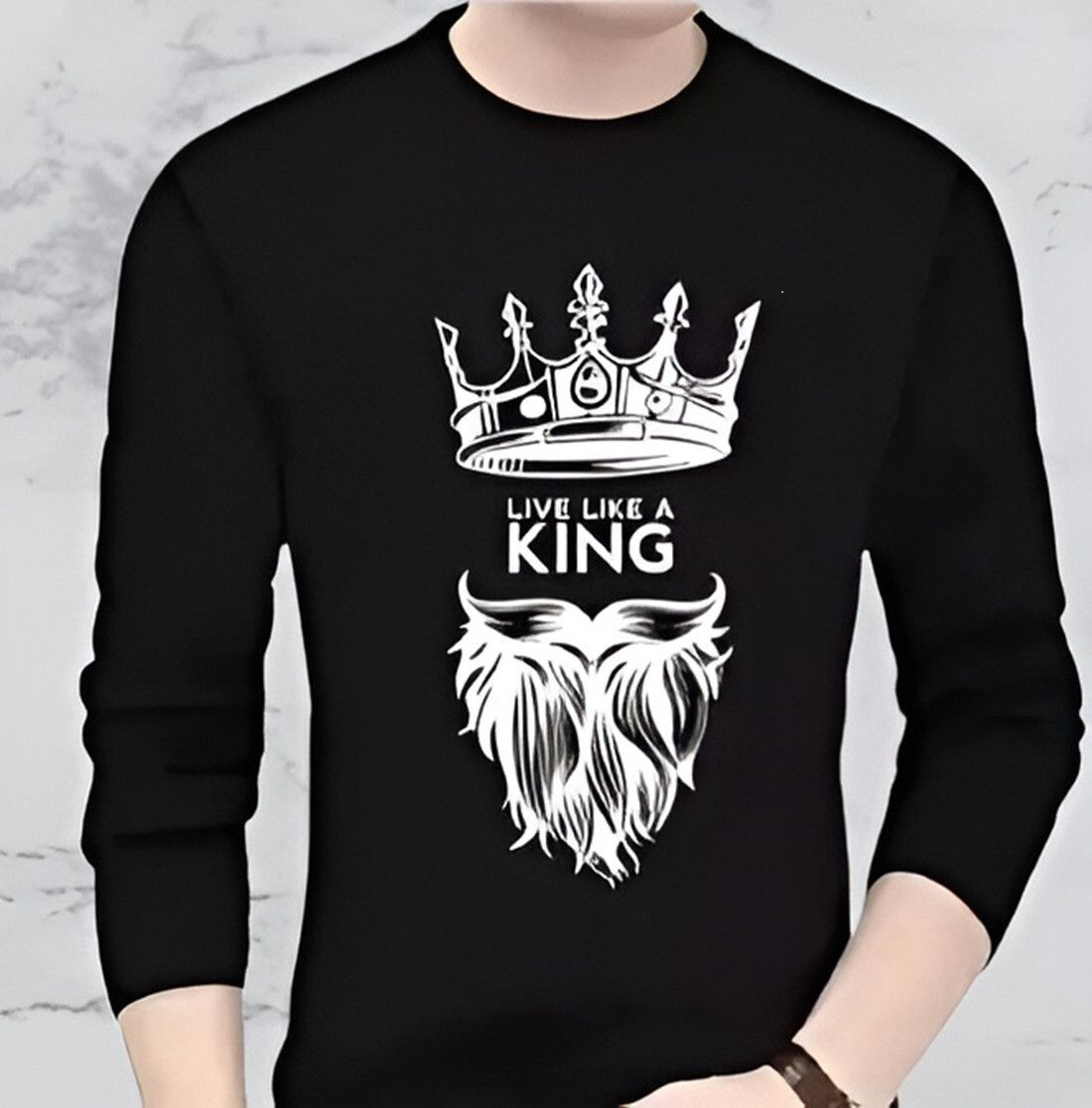 Men Printed Round Neck Polyester Black T-Shirt