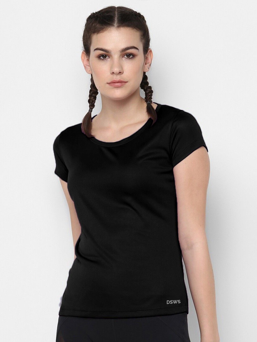 dsws Women Solid Round Neck Polyester Black T-Shirt-picture-28