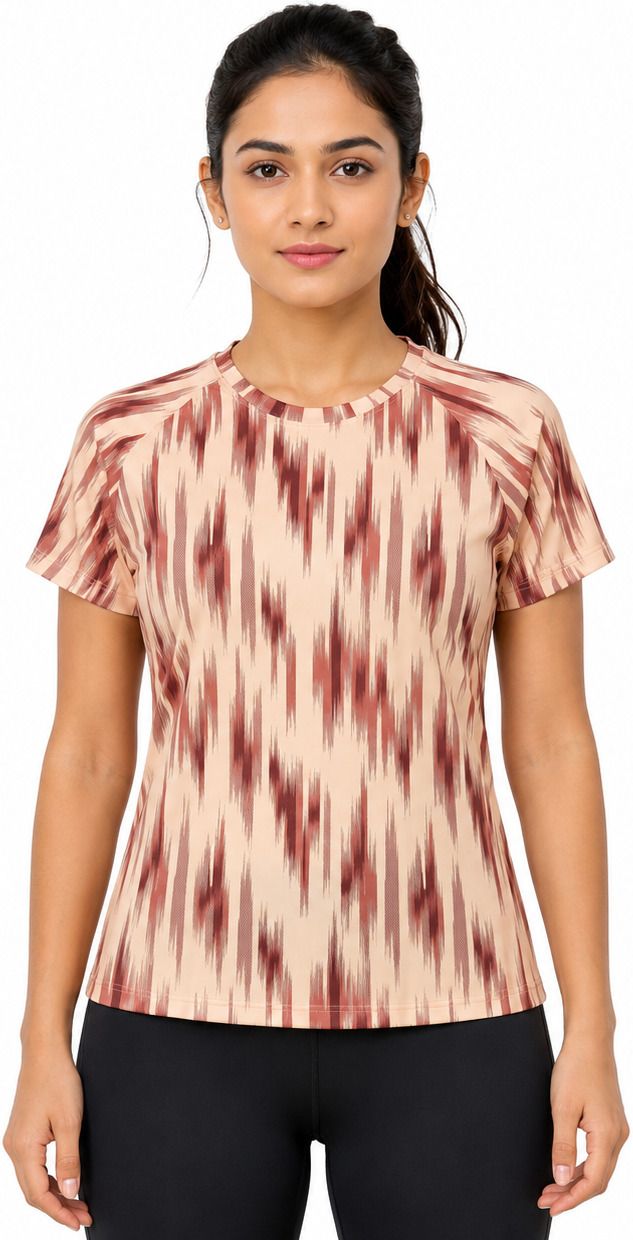 gloster Women Printed, Abstract Round Neck Polyester Beige, Brown T-Shirt-picture-3