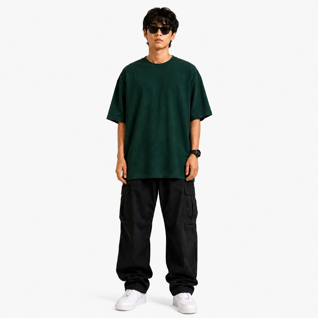 Men Solid Round Neck Pure Cotton Dark Green T-Shirt-image-47