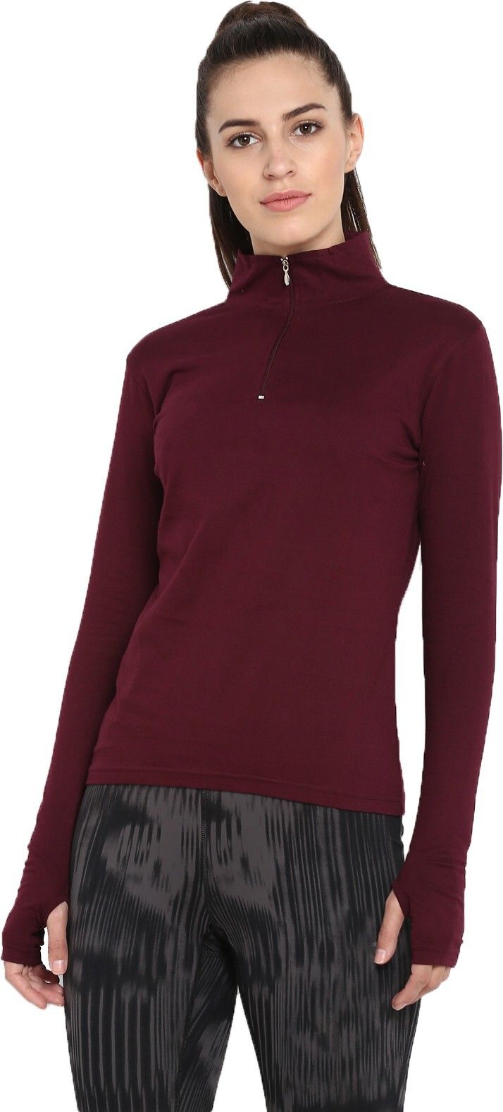 Women Solid High Neck Pure Cotton Maroon T-Shirt-image-28