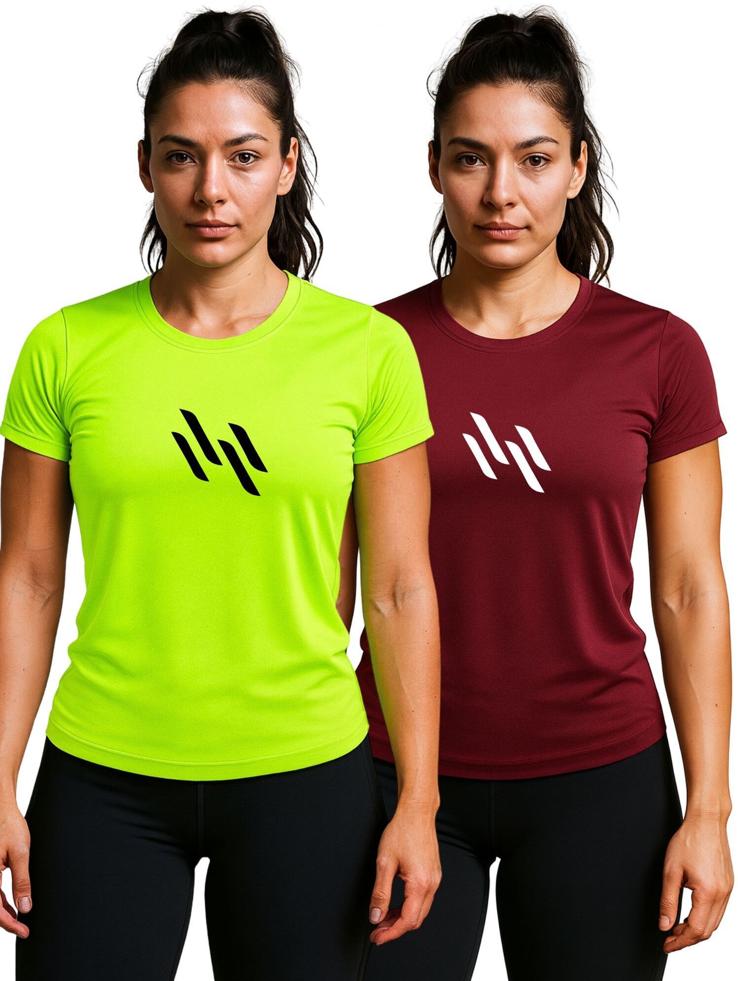 Pack of 2 Women Printed Round Neck Polyester Green, Maroon T-Shirt-image-37