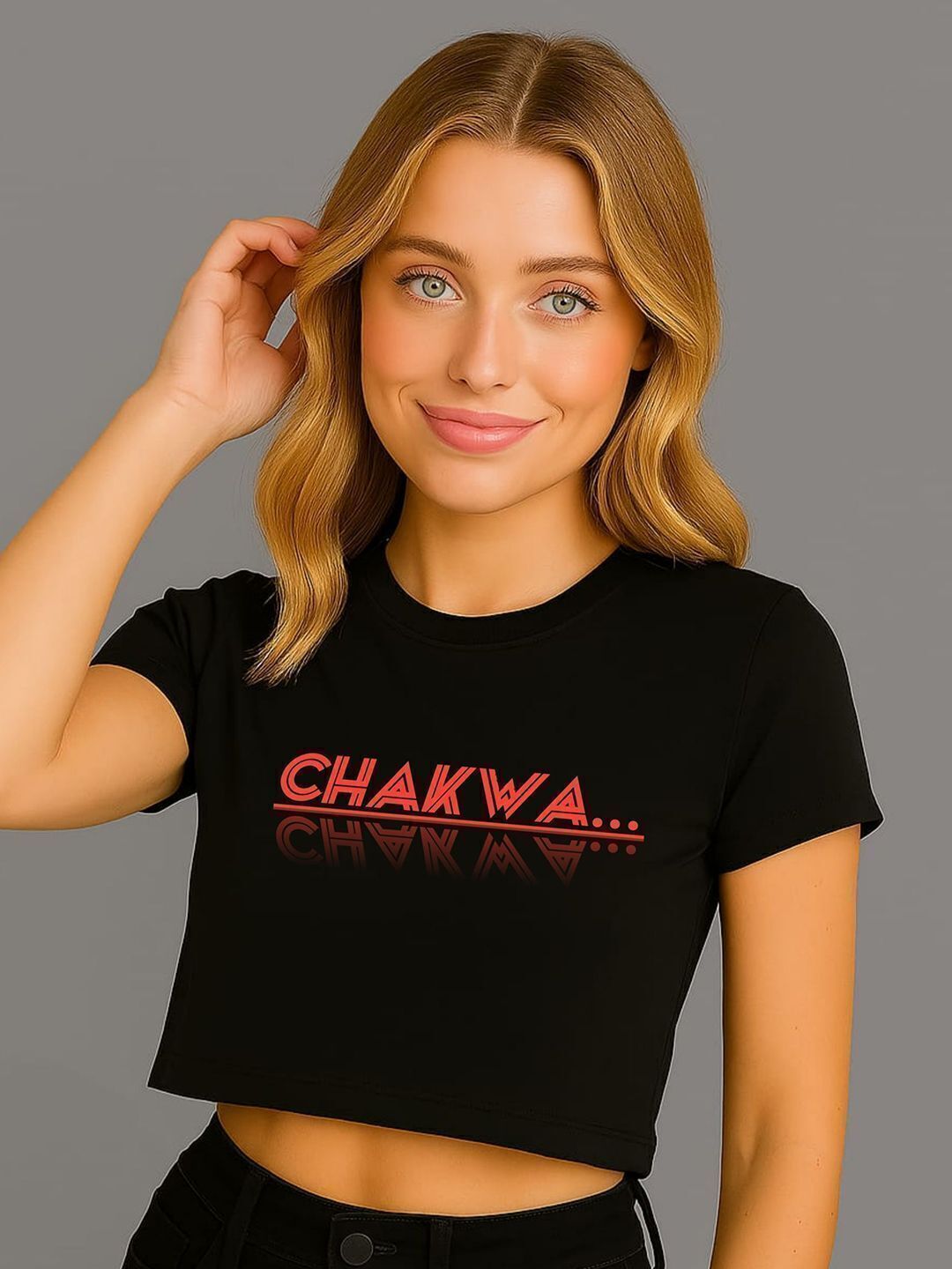 Women Printed Round Neck Cotton Blend Black T-Shirt-image-32