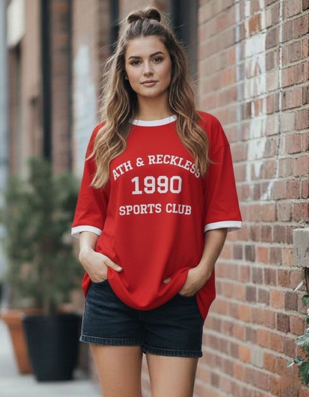 tqh Women Printed, Typography Round Neck Cotton Blend Red T-Shirt-picture-29