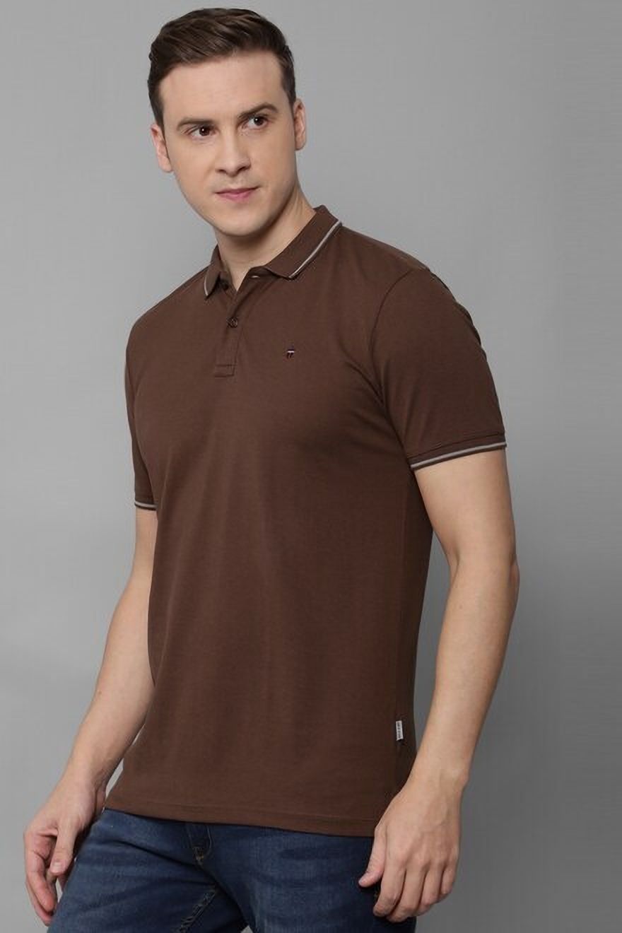 louis philippe jeans Men Solid Polo Neck Pure Cotton Brown T-Shirt-picture-12