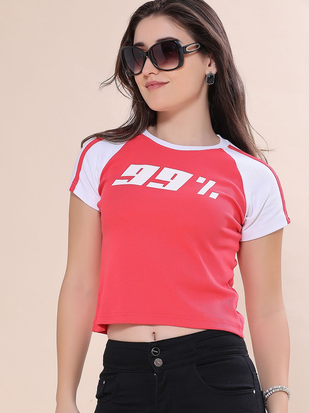 v-mart Women Printed Round Neck Cotton Blend Pink T-Shirt-picture-38